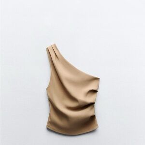 Ruched One-Shoulder Tan Top